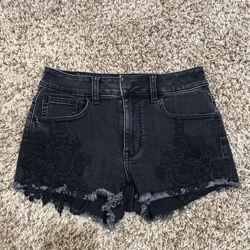 American Eagle Outfitters Black Denim Shorts with Lace Trim